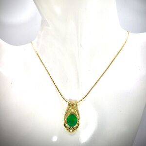 Genuine Green Agate & White Topaz Vermeil Necklace